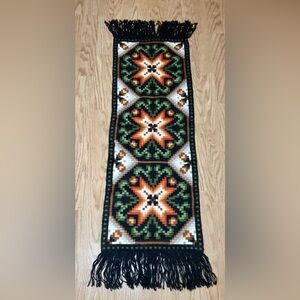 Vintage Scandinavian hand woven colorful runner tapestry